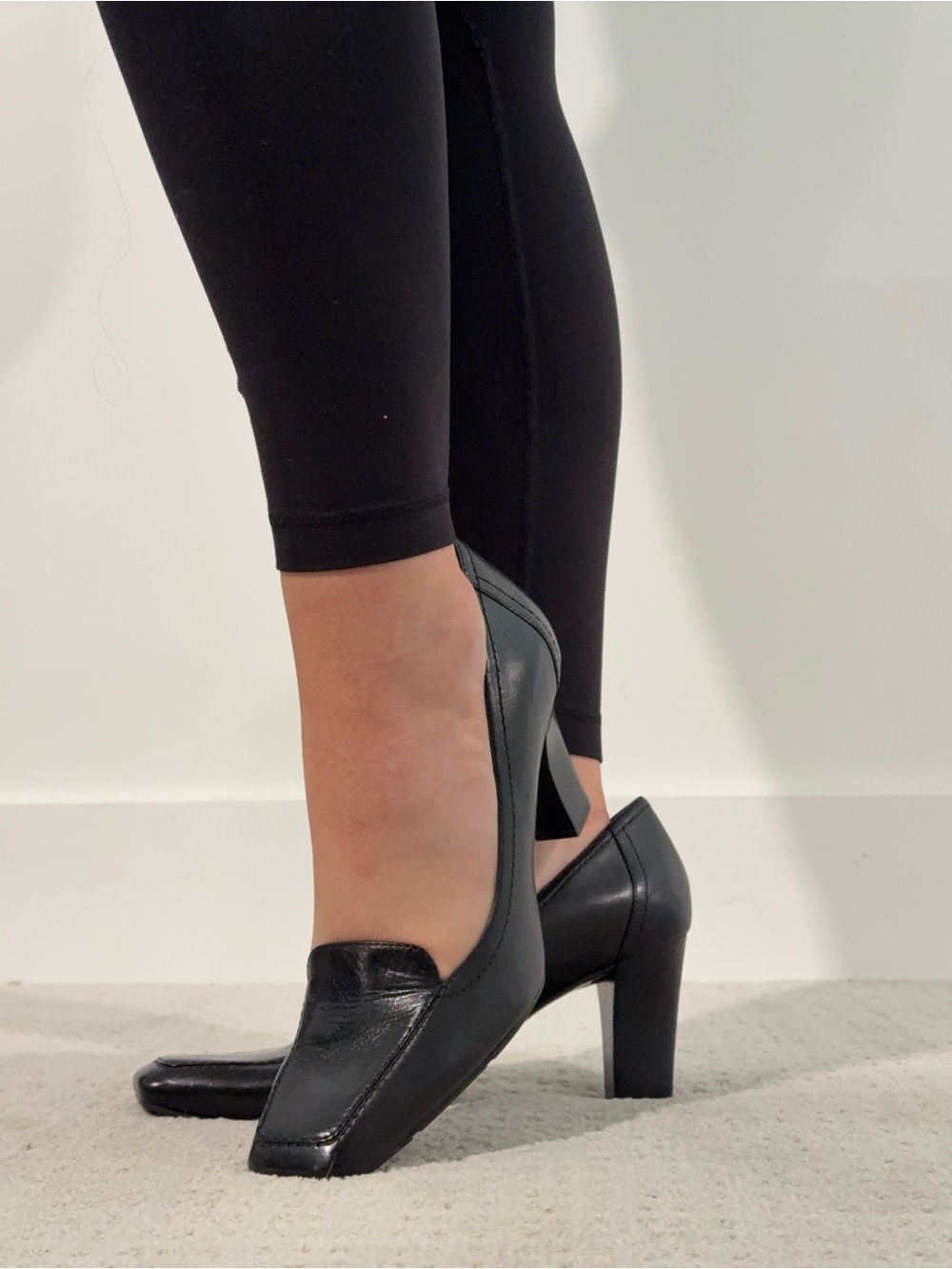 Nine West Black Square-Toe Block Heel Pumps